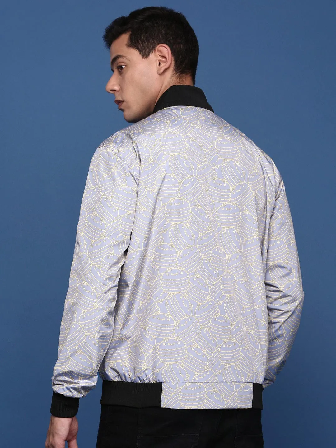 Taped Seam Waterproofing Men's Printed Lavender Bomber Jacket