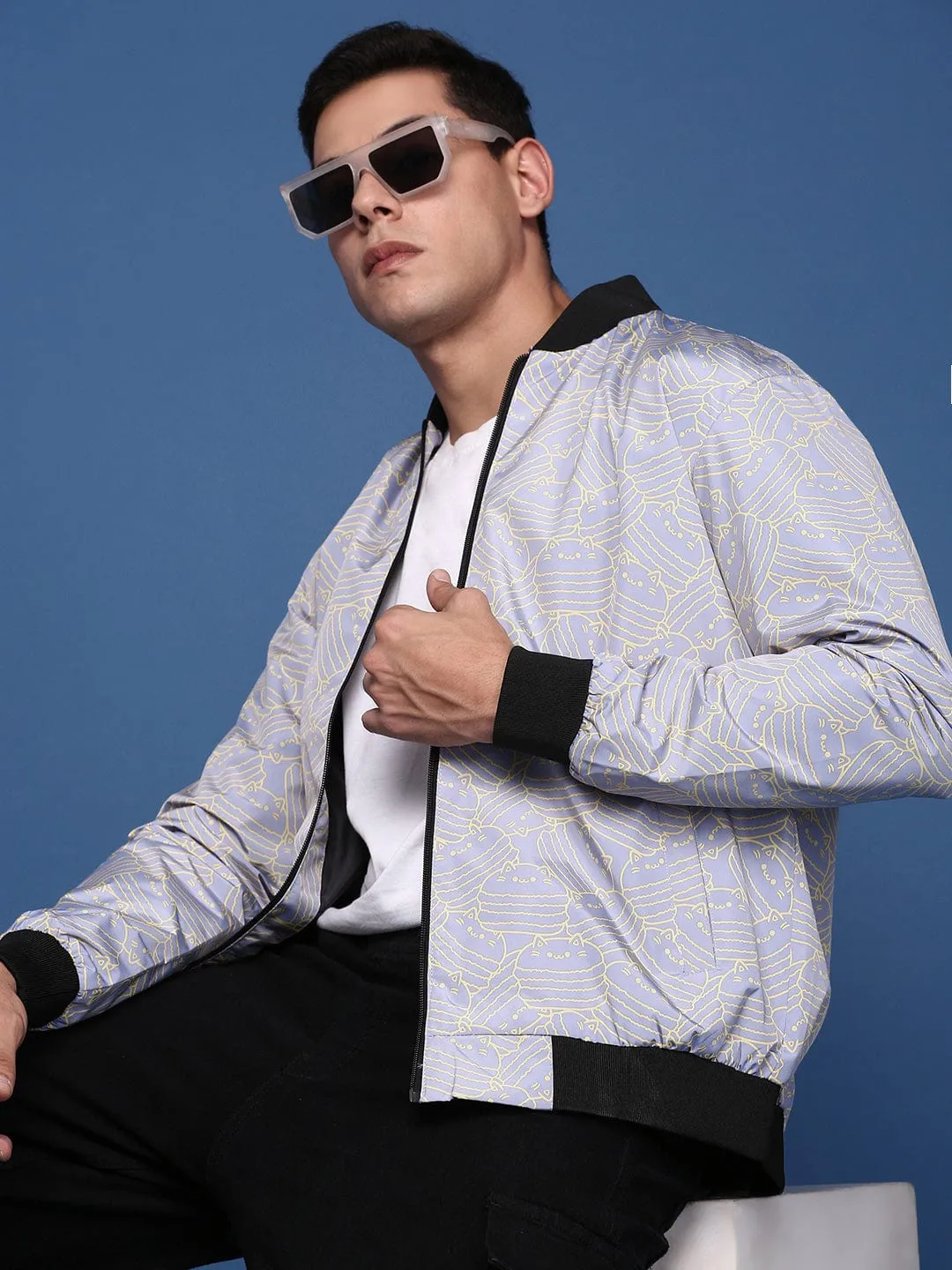 Men's Printed Lavender Bomber Jacket Seamless Street Fit