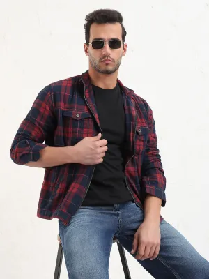 Men's Red Checked Slim Fit Shacket Informal charm Trendy Look