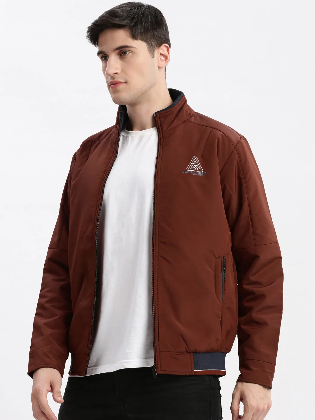 Men's Rust Windcheater Rapid-Dry Mock Collar Bomber Jacket Morning Commute Gear