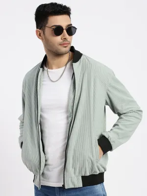Daily Wear Jacket Modular Layering Compatibility Men's Sea Green Mandarin Collar Bomber Jacket