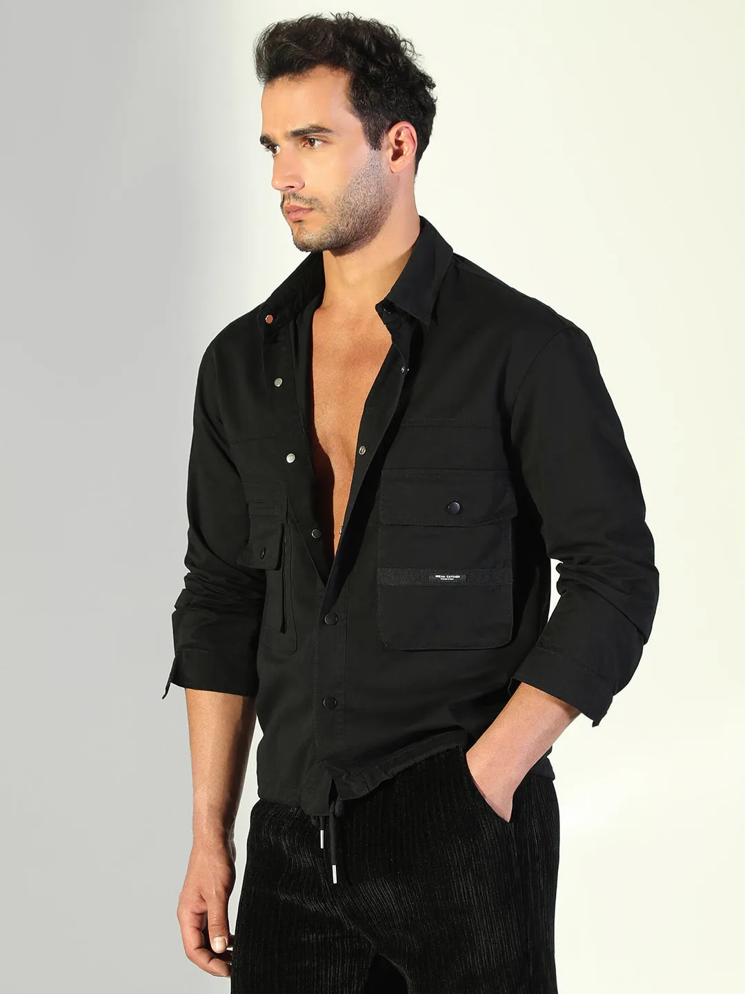 Friction Free Inner Lining Men's Solid Black Shacket