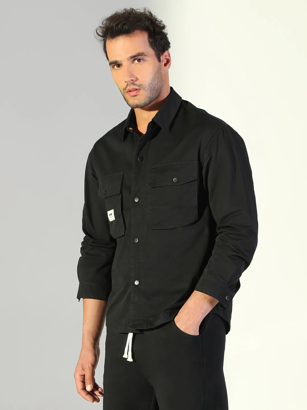 Men's Solid Black Shacket Comfort Wear Fit Easy Wear Option