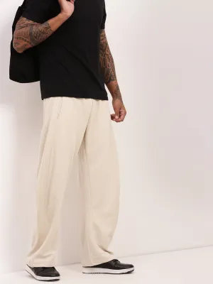 Men's Solid Cream Straight Fit Trousers EcoFriendlyDye