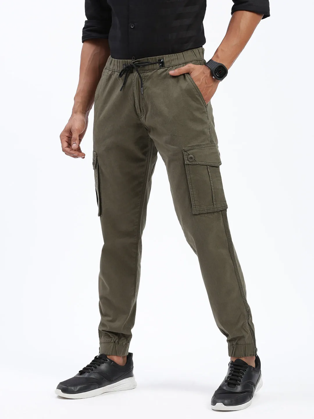 Seasonless wear Multi Pocket Configuration Men's Solid Green Joggers