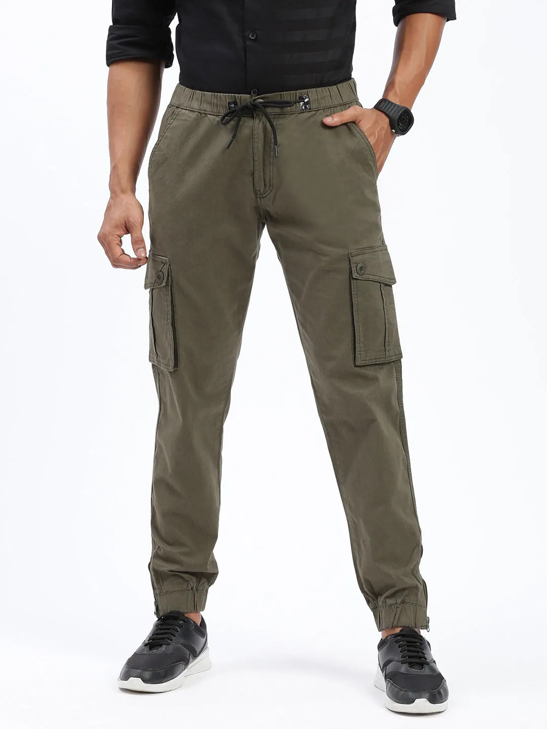Flexible Seam Active Fit Men's Solid Green Joggers