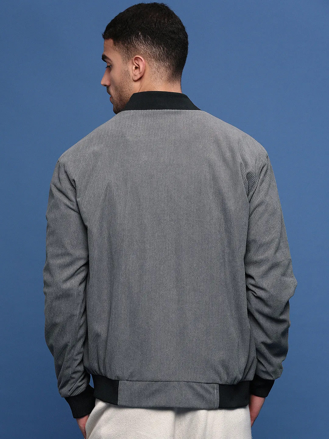 Men's Solid Grey Bomber Jacket Effortless Layer