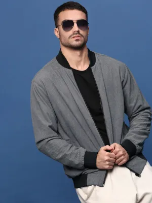 LightweightInsulation Mesh Ventilation Panels Men's Solid Grey Bomber Jacket
