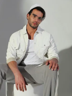 Comfortable And Trendy Men's Solid Off White Shacket