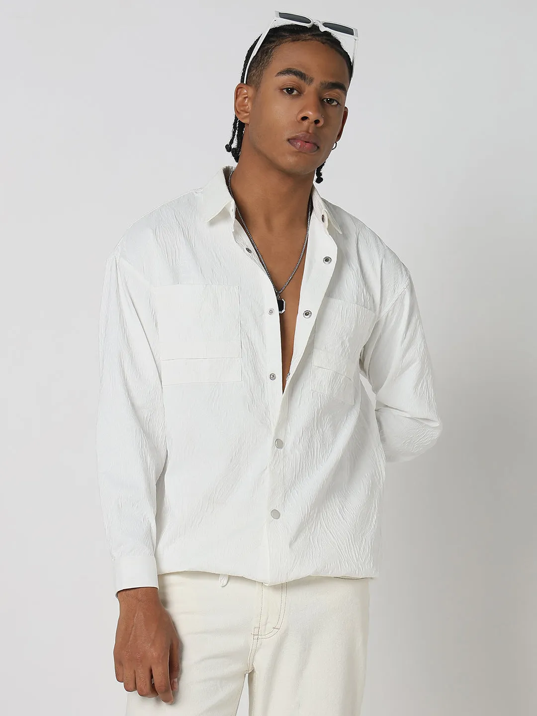 Soft Touch Fit Comfortable Casual Men's Solid White Shacket