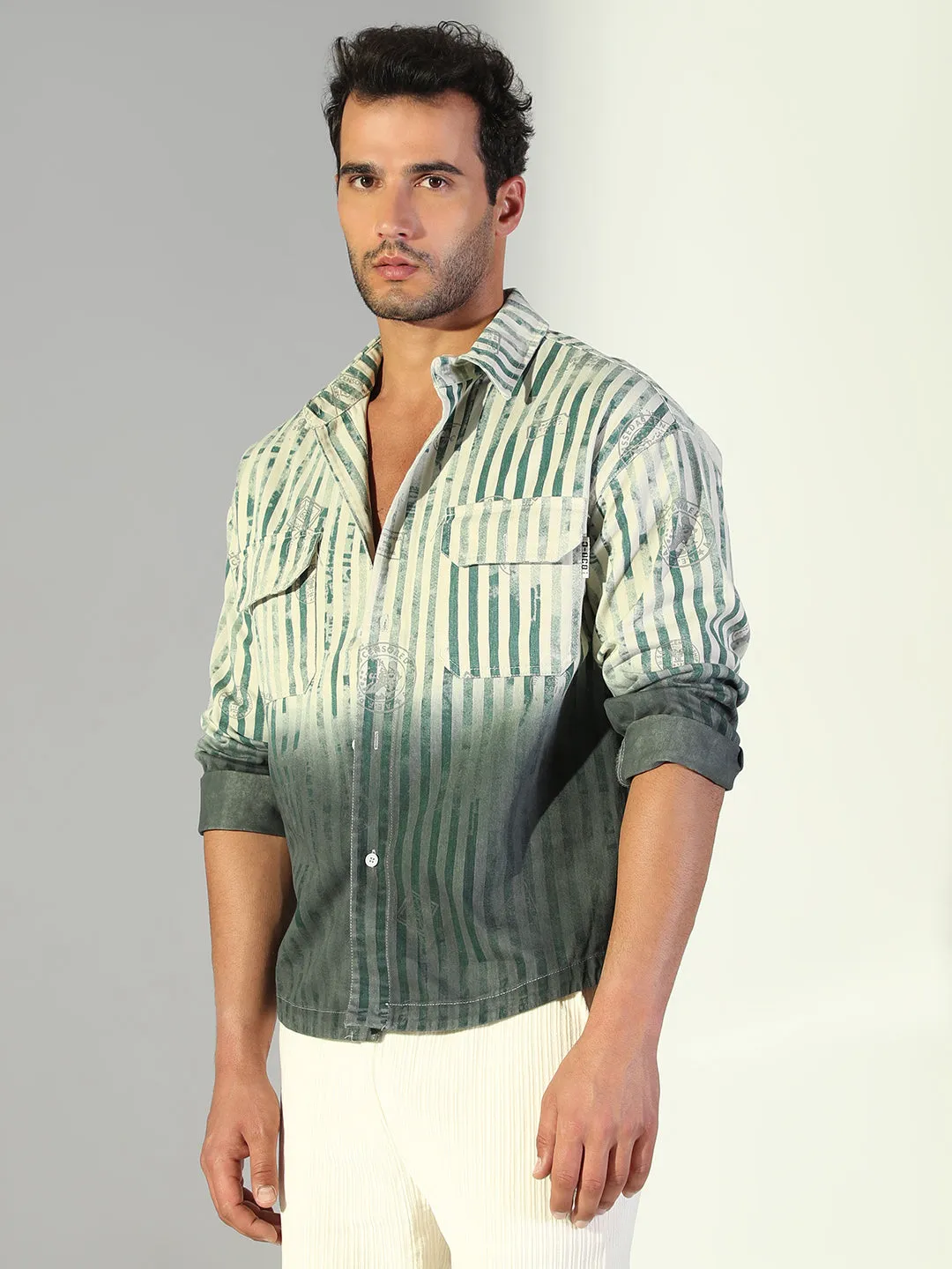 Fashion Must-Have Men's Striped Ombre Green Shacket
