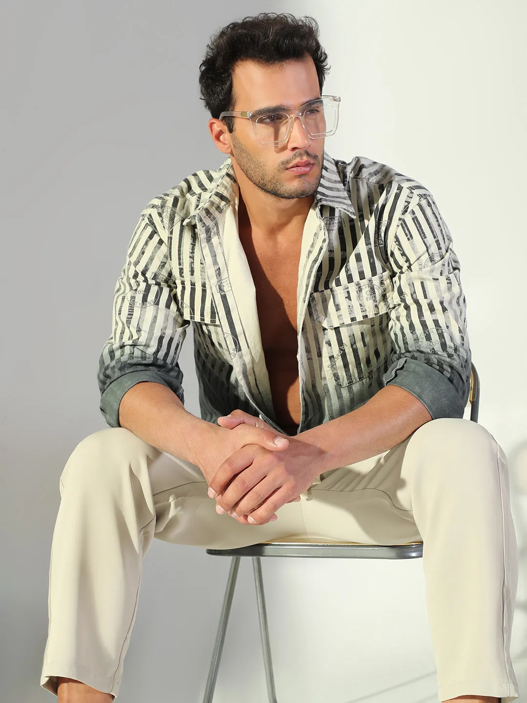 Men's Striped Ombre Grey Shacket Urban Fashion Look