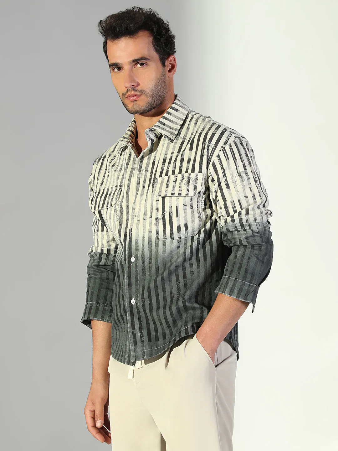 Men's Striped Ombre Grey Shacket Sporty Appeal