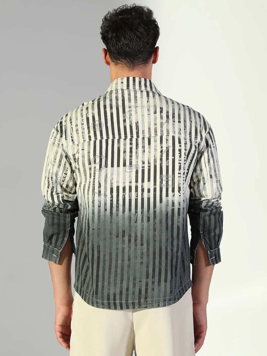 Men's Striped Ombre Grey Shacket Formal Occasion Holiday Style