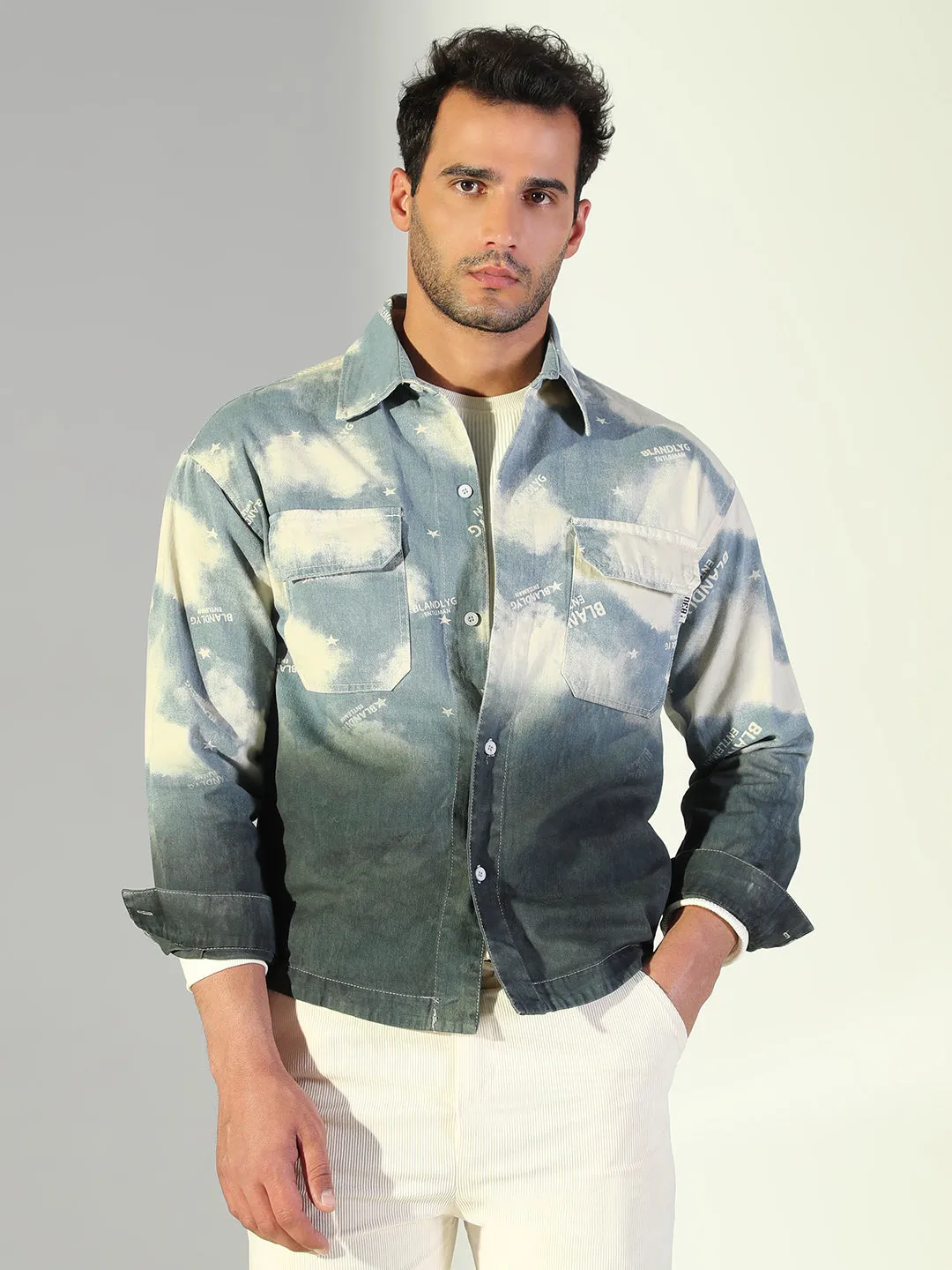 Men's Tie and Dye Blue Shacket Friction Free Inner Lining
