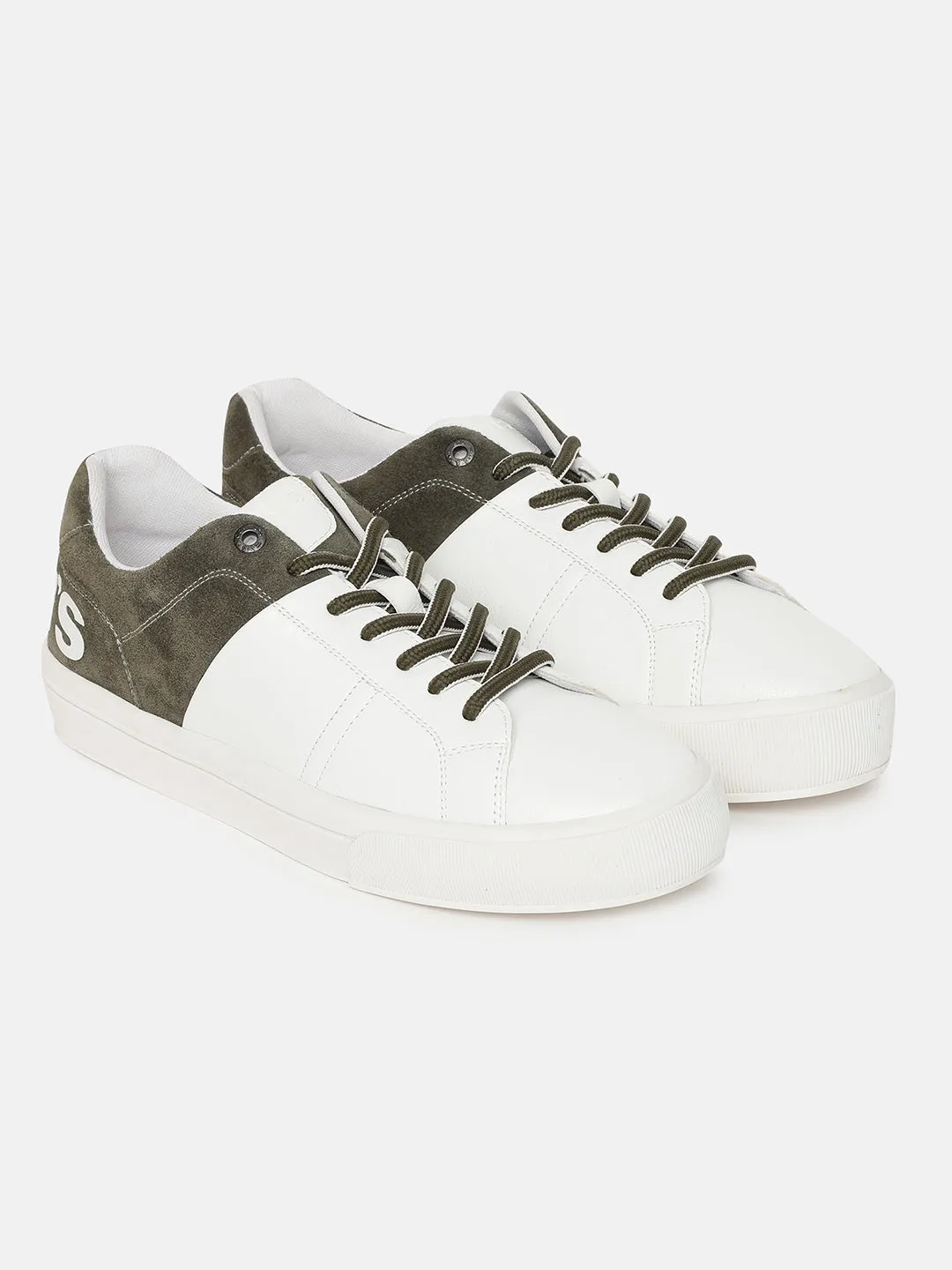 Breathable Upper Men's White And Green Colorblock Shoes