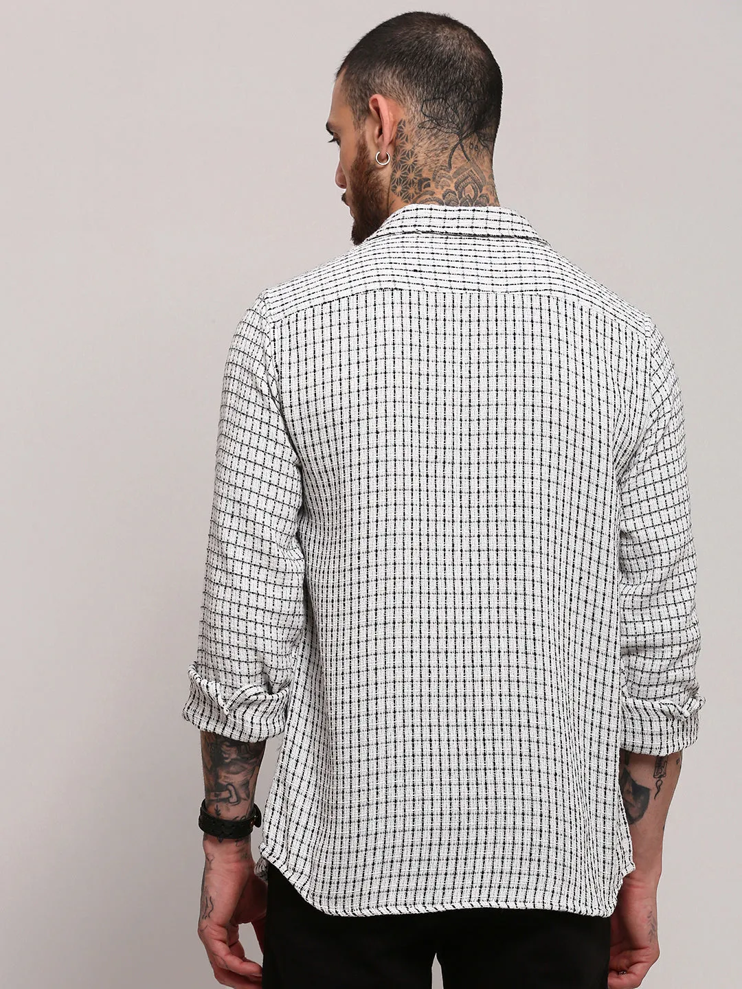 Men's White Checked Casual Shacket AllDay Comfort