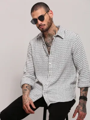 Men's White Checked Casual Shacket Trendy Vibes
