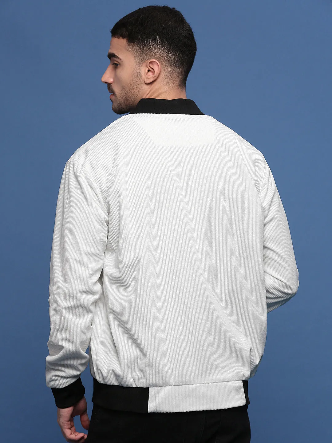 anti slip grip Men's White Corduroy Windcheater Bomber Jacket