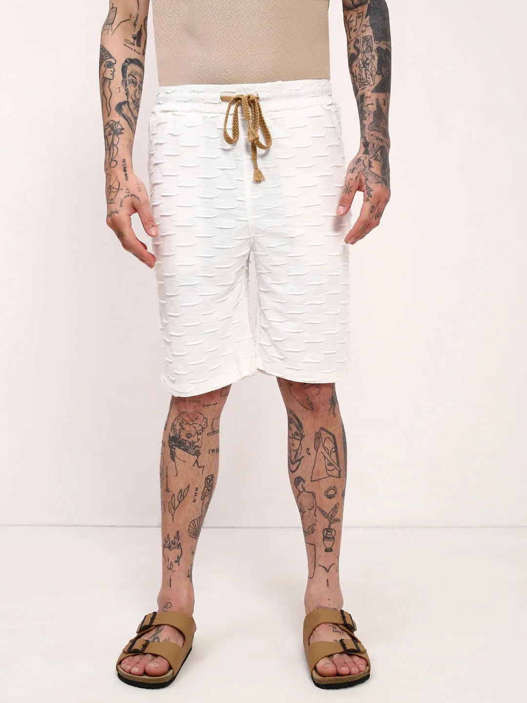 Men's White Cotton Regular Fit Shorts Lounge Wear custom-made