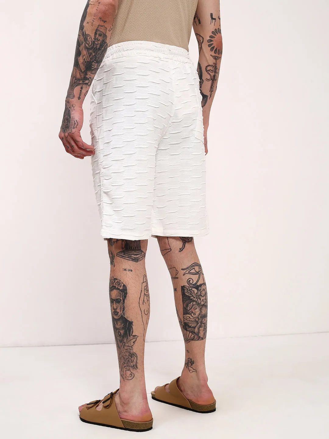 Men's White Cotton Regular Fit Shorts Contemporary Design Eco Certified Dye