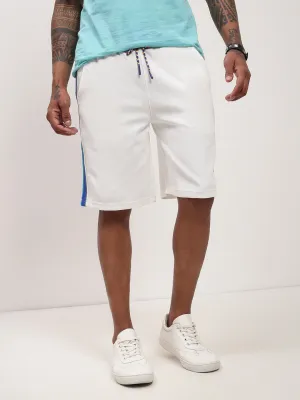 Playful Style Men's White Regular Fit Mid-Rise Cotton Shorts