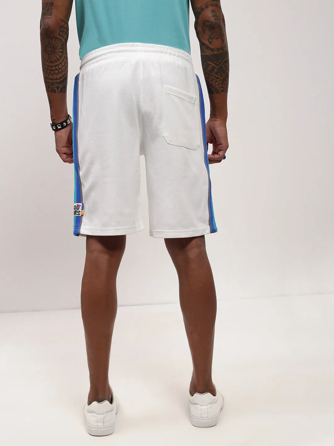 Men's White Regular Fit Mid-Rise Cotton Shorts Cooling Effect