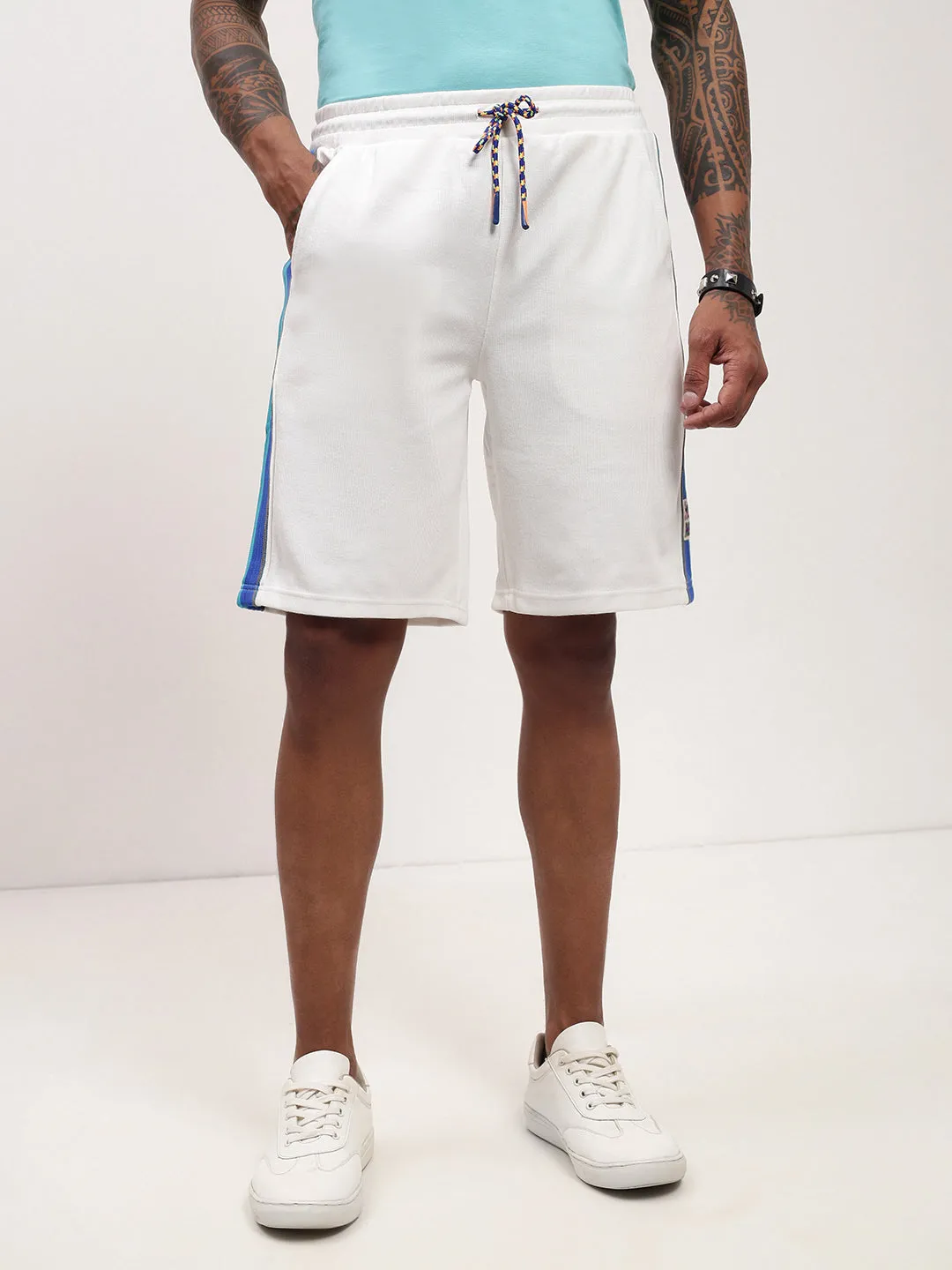 Functional Waist creative industry Men's White Regular Fit Mid-Rise Cotton Shorts