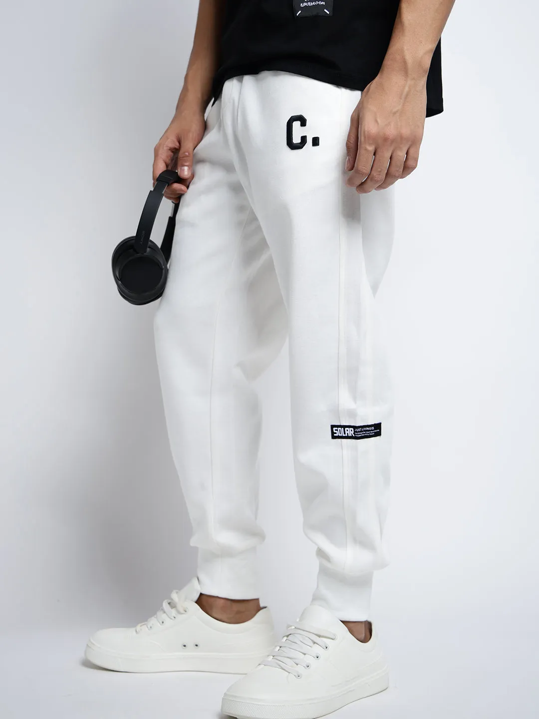 Men's White Relaxed Fit Joggers Cropped hem All-day Comfort