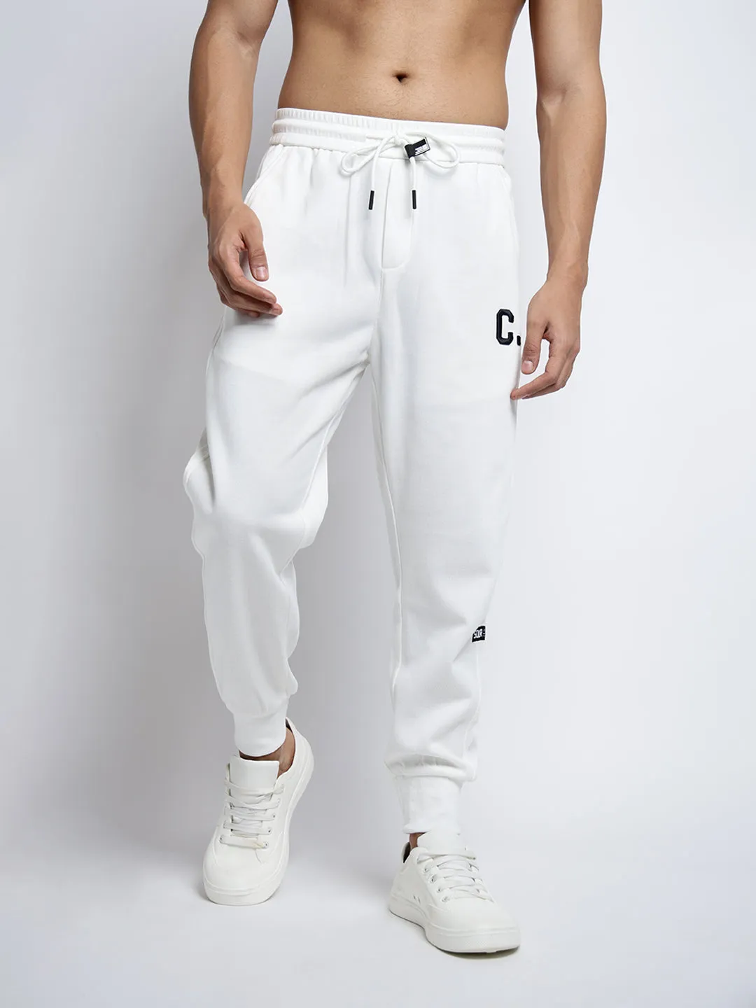 Men's White Relaxed Fit Joggers Ventilated Panels Windproof coating