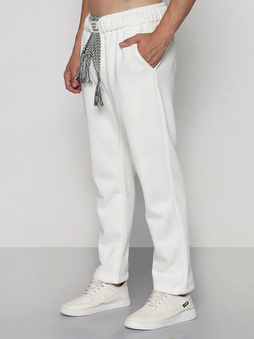 Crisp Design Men's White Relaxed Fit Trouser