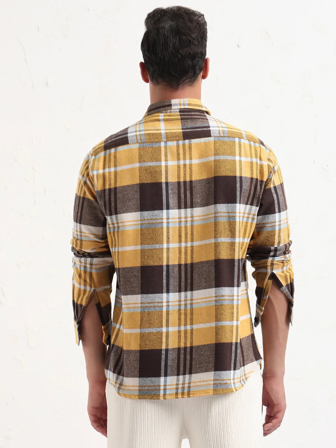 Men's Yellow Checked Slim Fit Shacket Regular fit normality