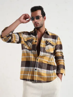 Men's Yellow Checked Slim Fit Shacket Relaxed fit style