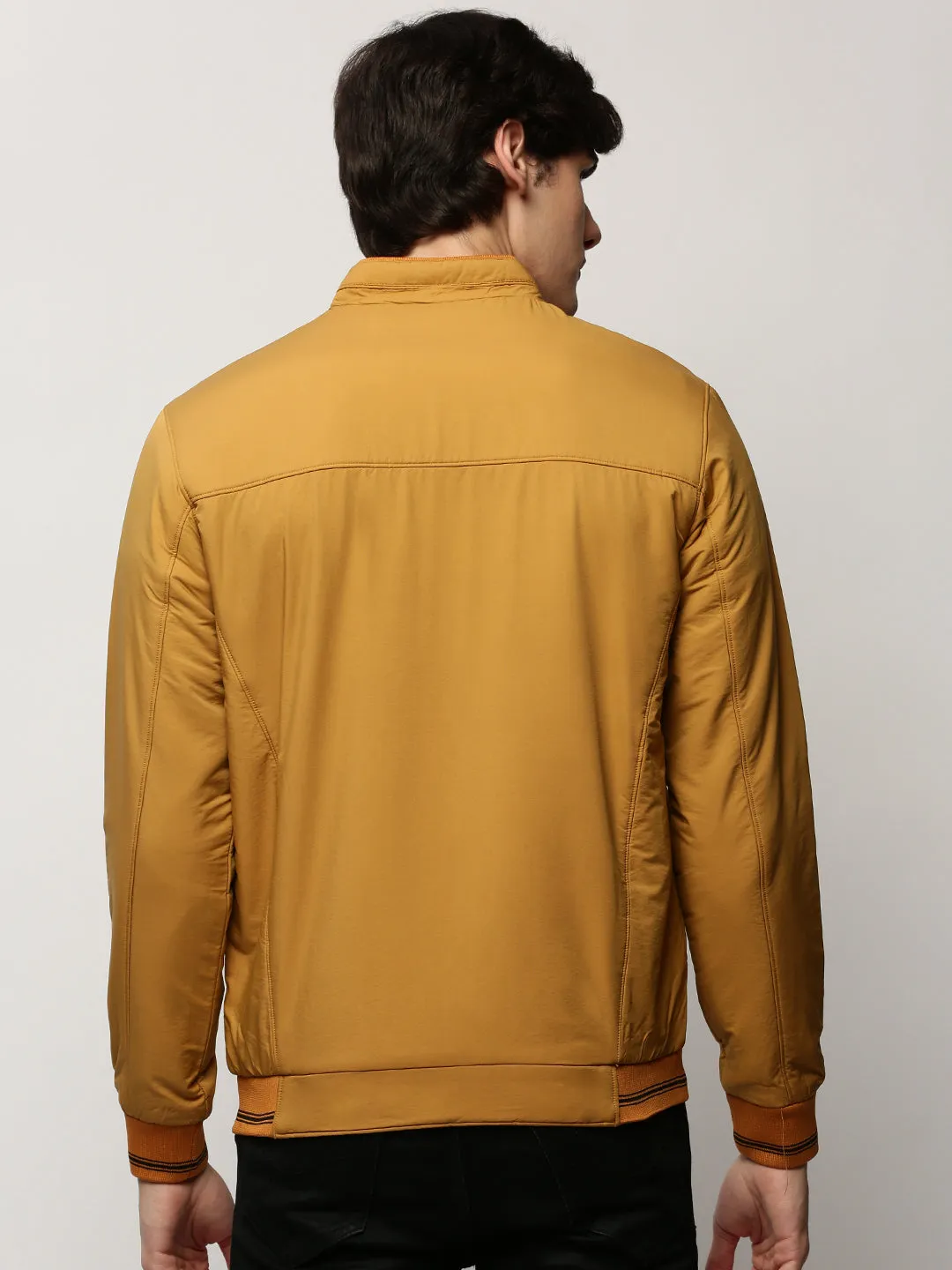 Non Restrictive Mobility Men's Yellow Mock Collar Casual Bomber Jacket
