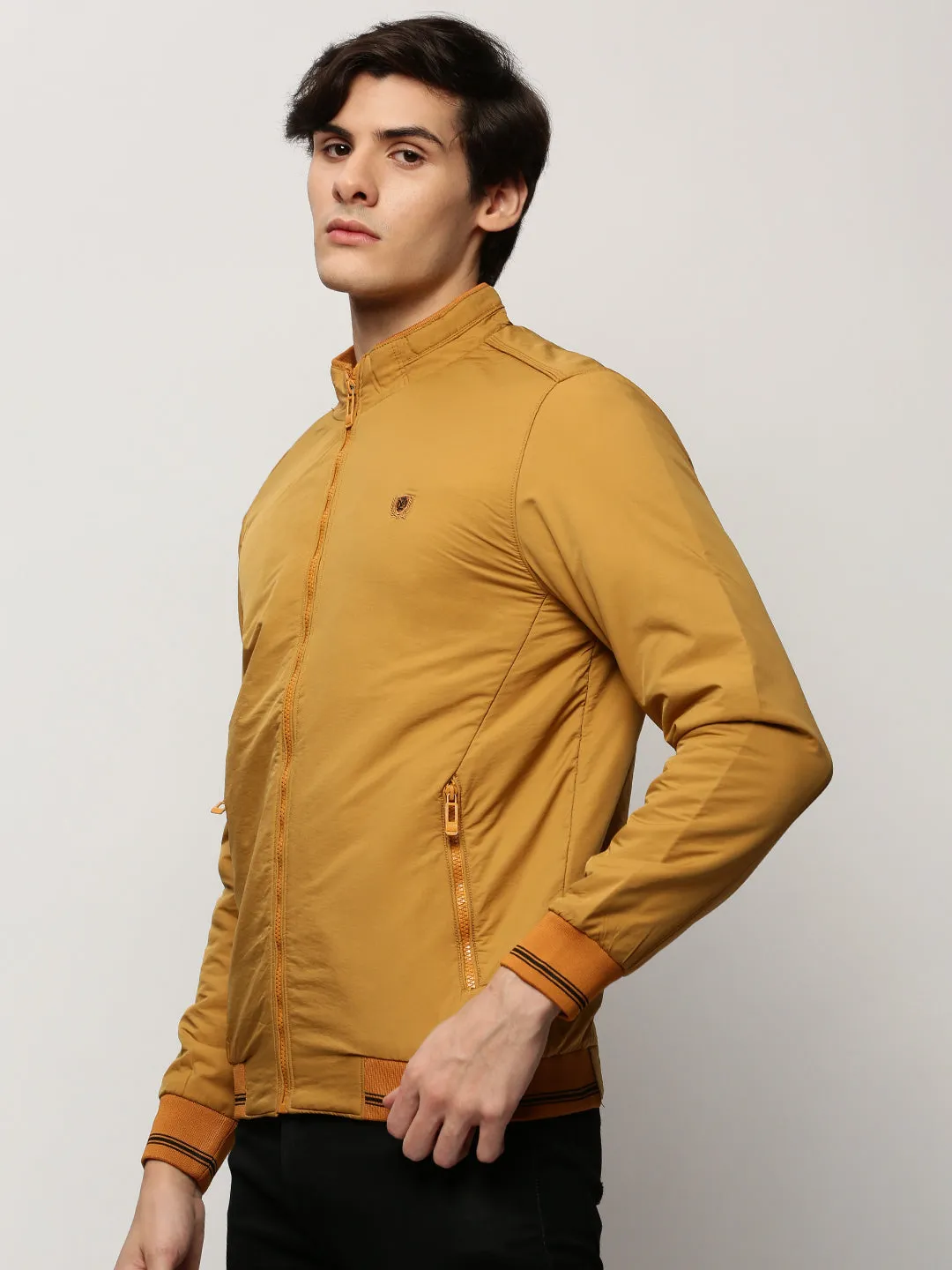 Lightweight Shell Lightweight Design Men's Yellow Mock Collar Casual Bomber Jacket