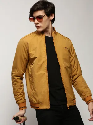 Men's Yellow Mock Collar Casual Bomber Jacket Clean Minimal Look Strong Stitches