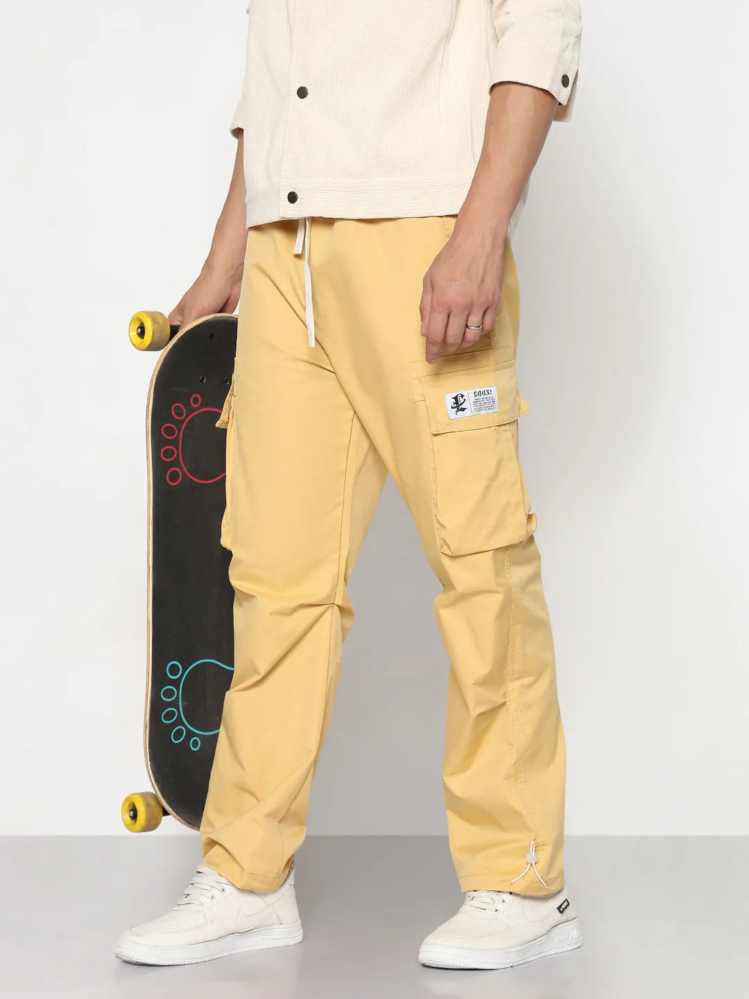 Casual Comfort Look Men's Yellow Straight Fit Cargos