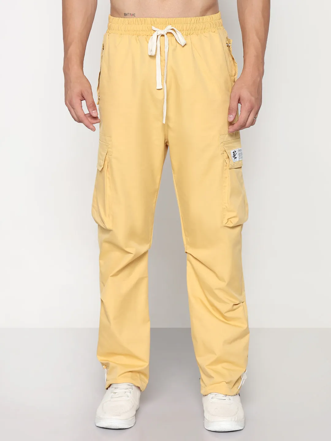 Men's Yellow Straight Fit Cargos Lightweight Fit