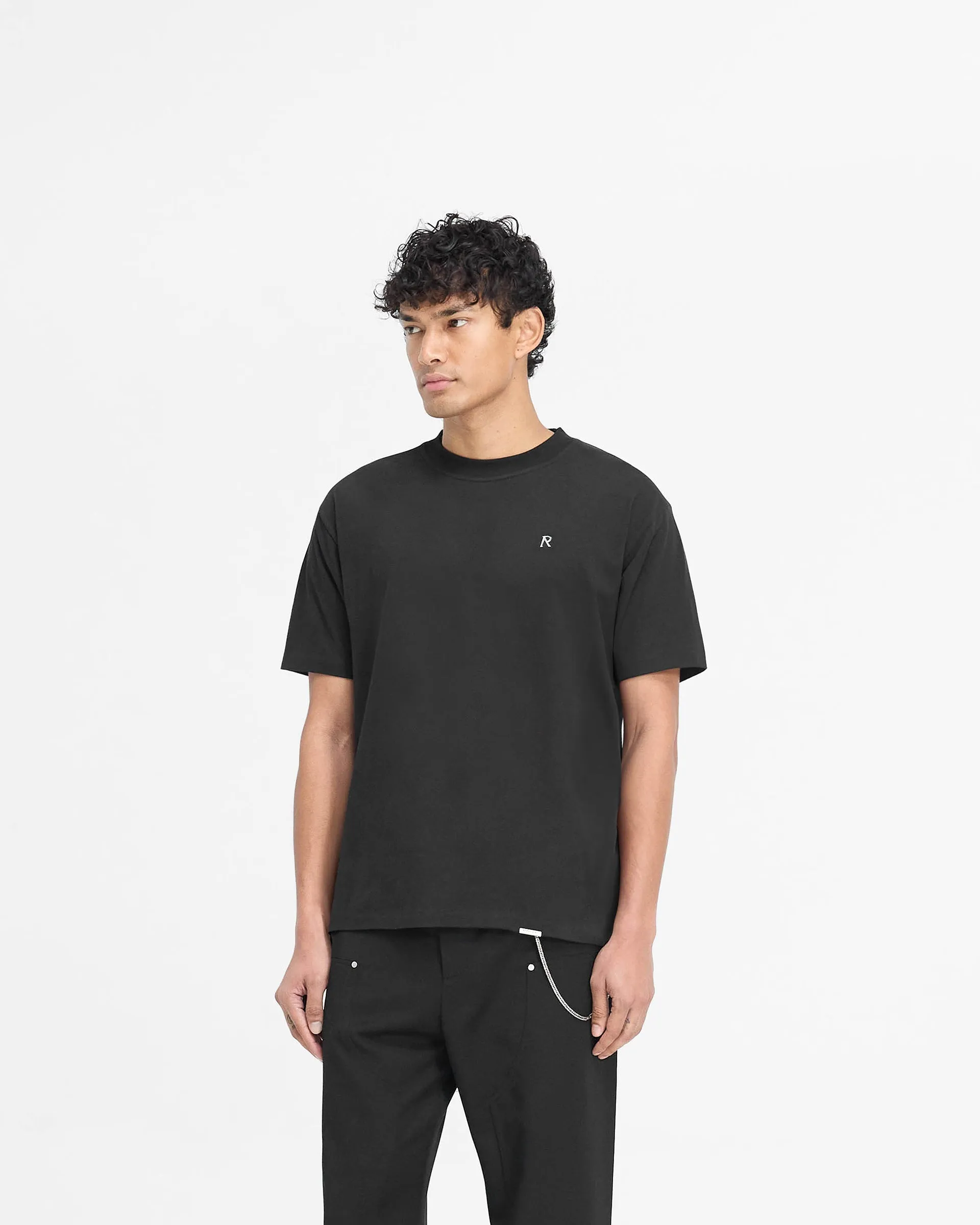 Metal Initial R T-Shirt - Jet Black Garment Dyed Comfy Design