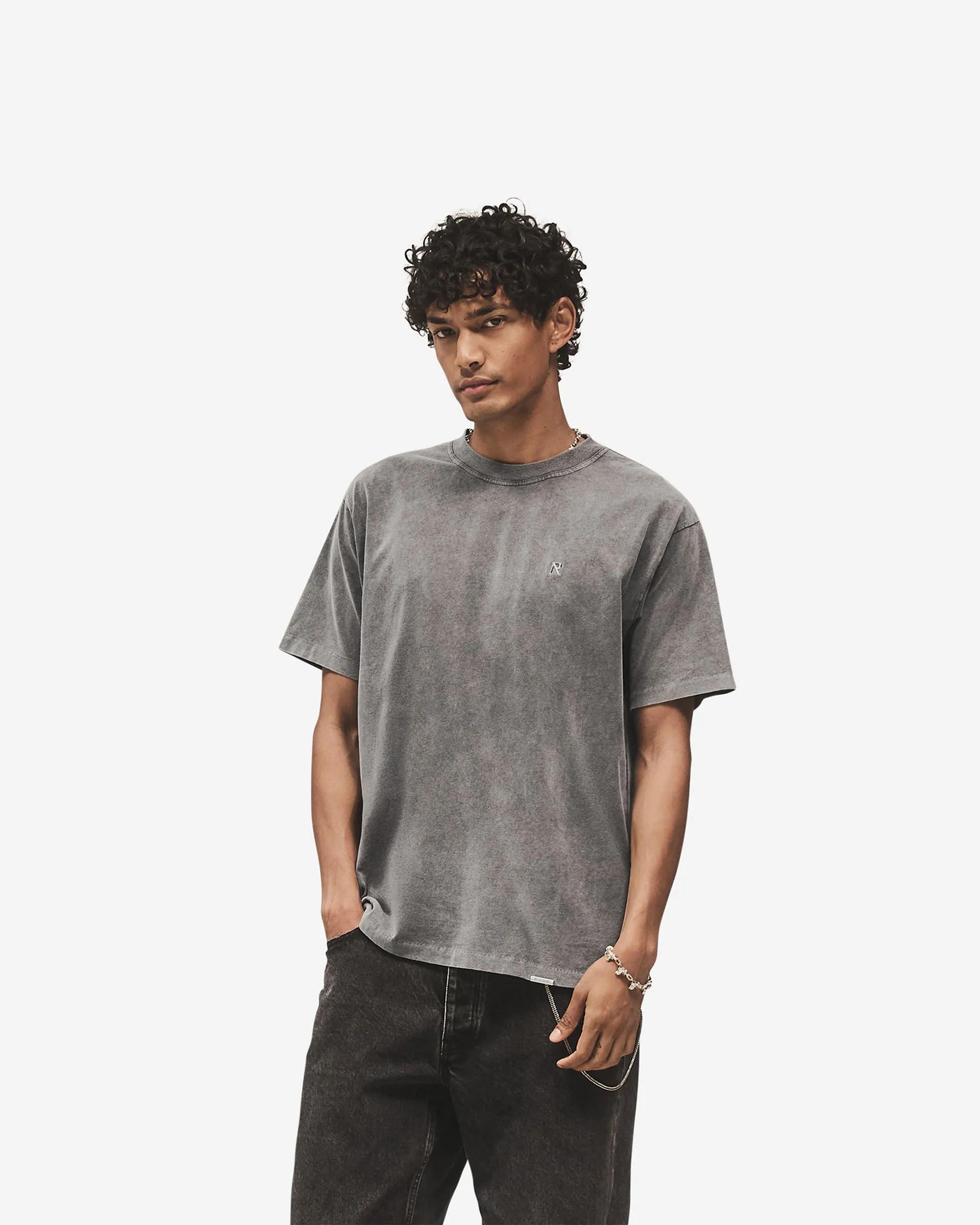 Street Trend Look Layered Comfort Metal Initial R T-Shirt - Vintage Grey