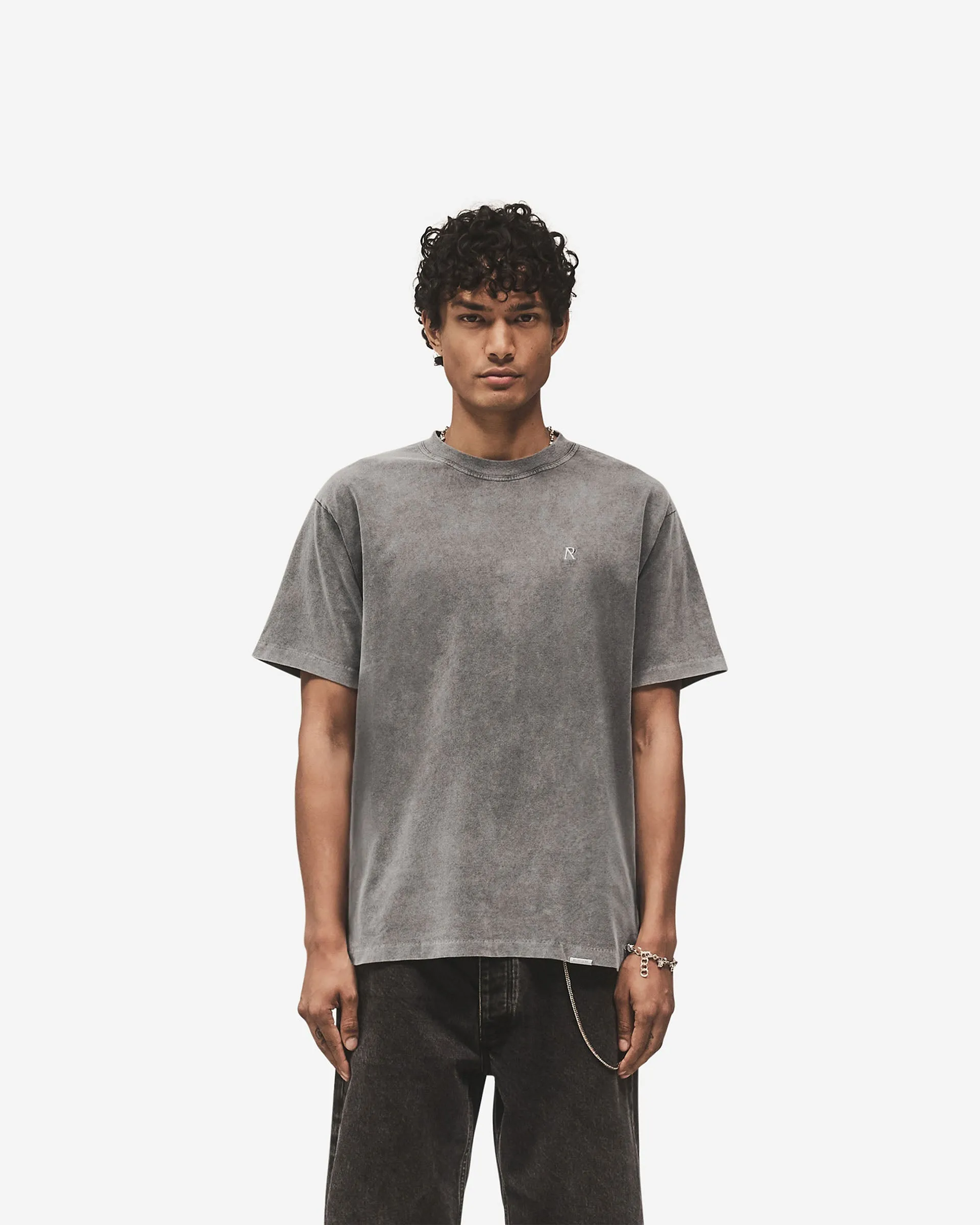 Elderly clothing Casual Flex Design Metal Initial R T-Shirt - Vintage Grey