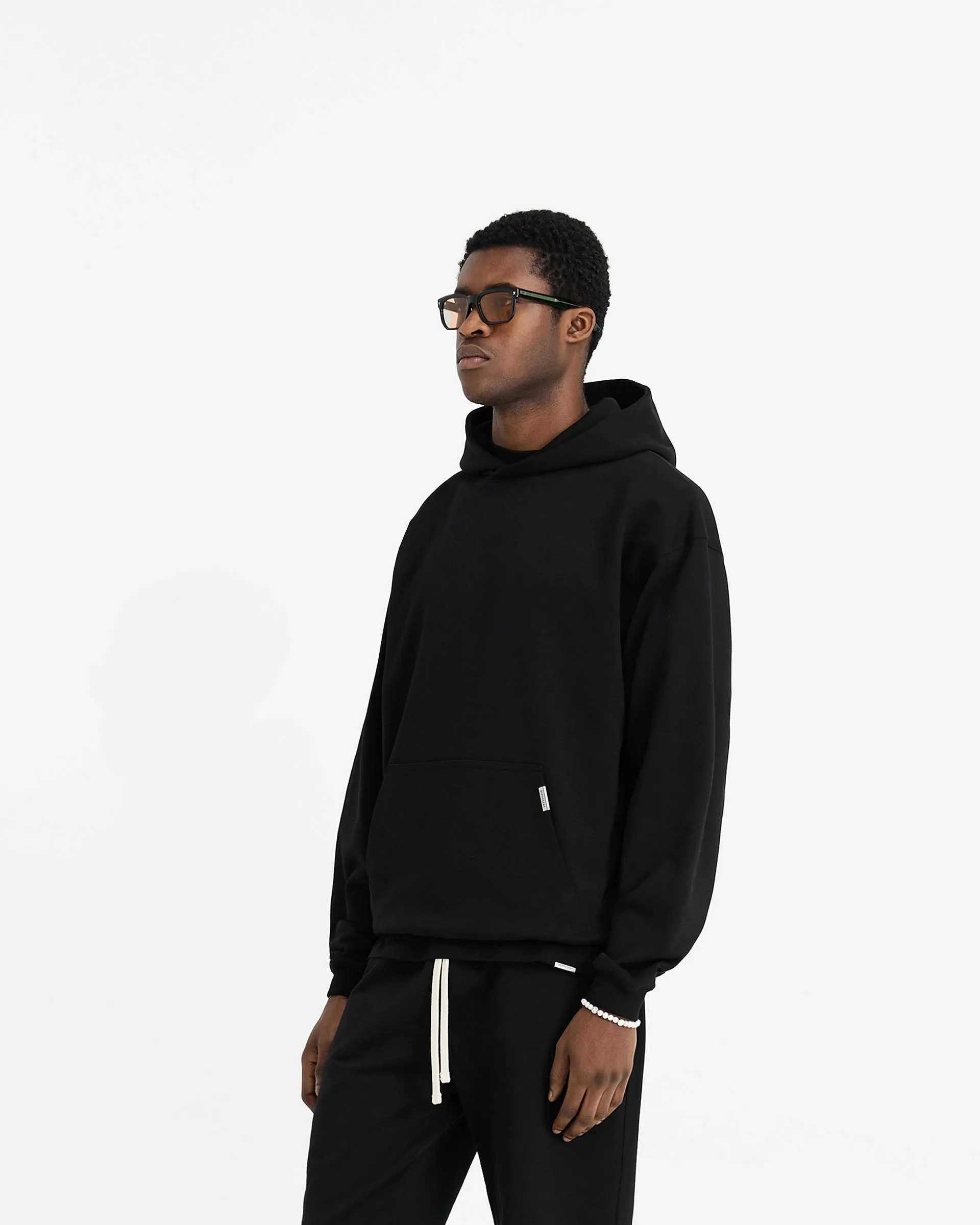 Cozy Top Initial Oversized Hoodie - Black