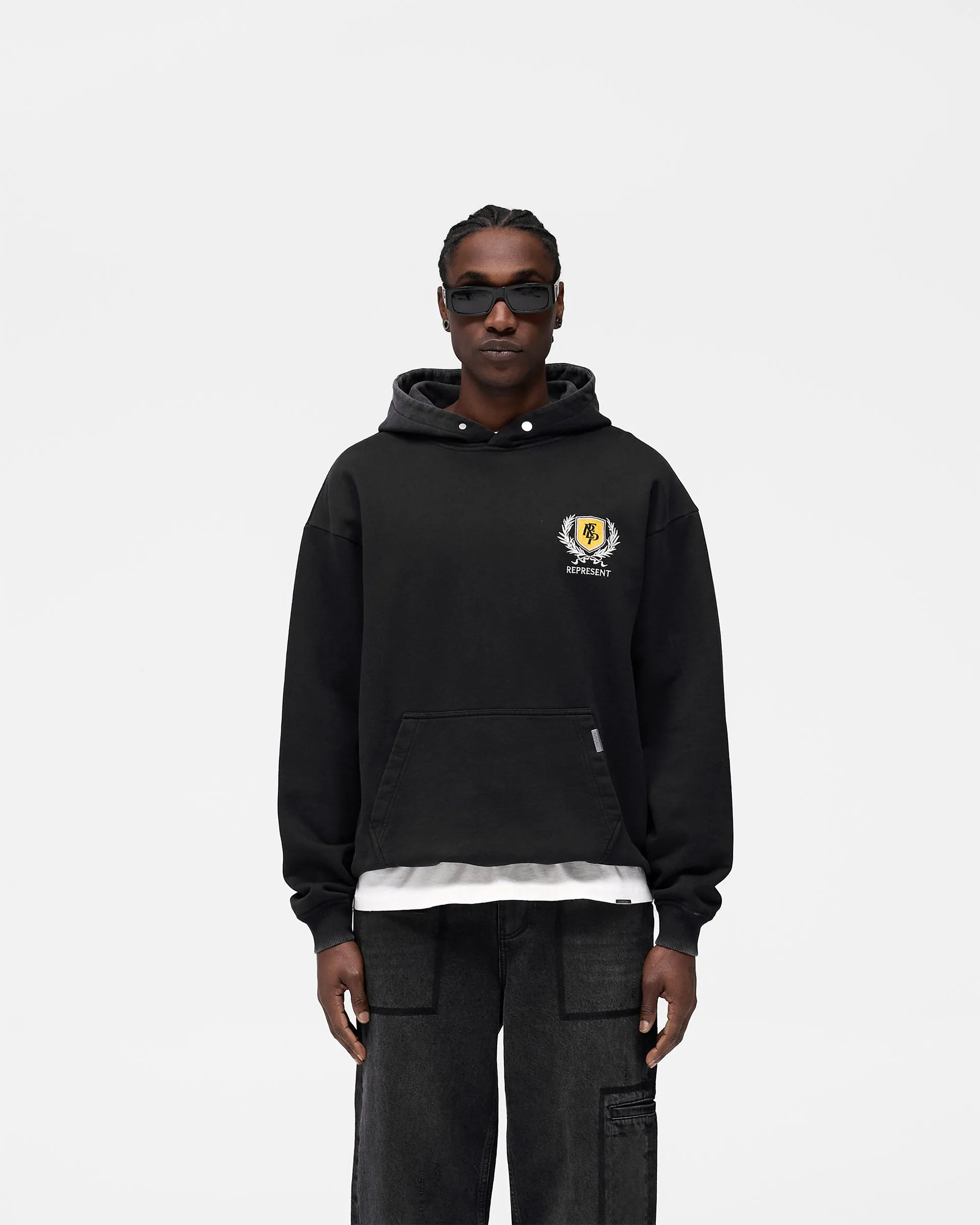 loop accents Crest Hoodie - Vintage Black