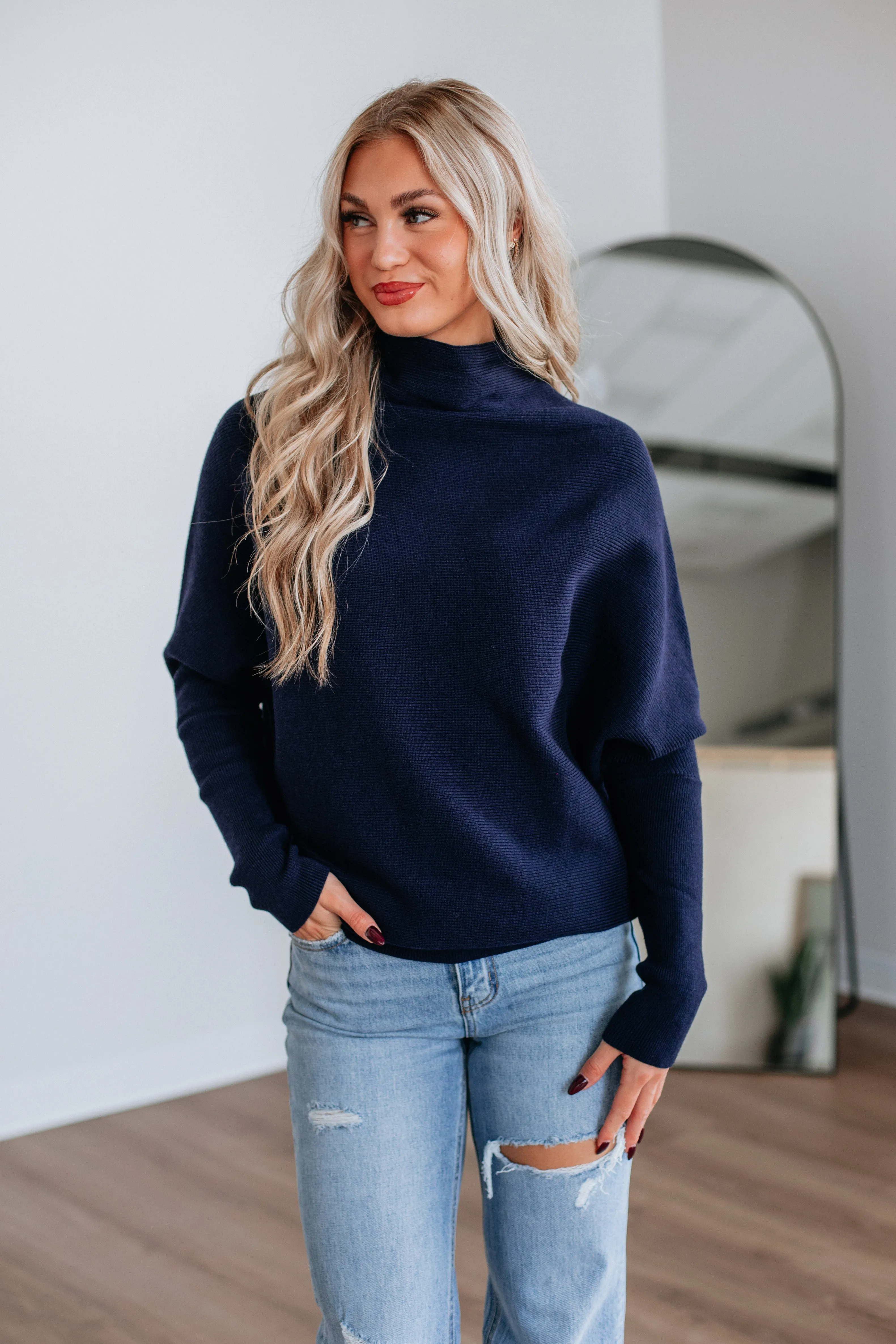 Modern Casual Look Gretchen Dolman Sweater - Navy