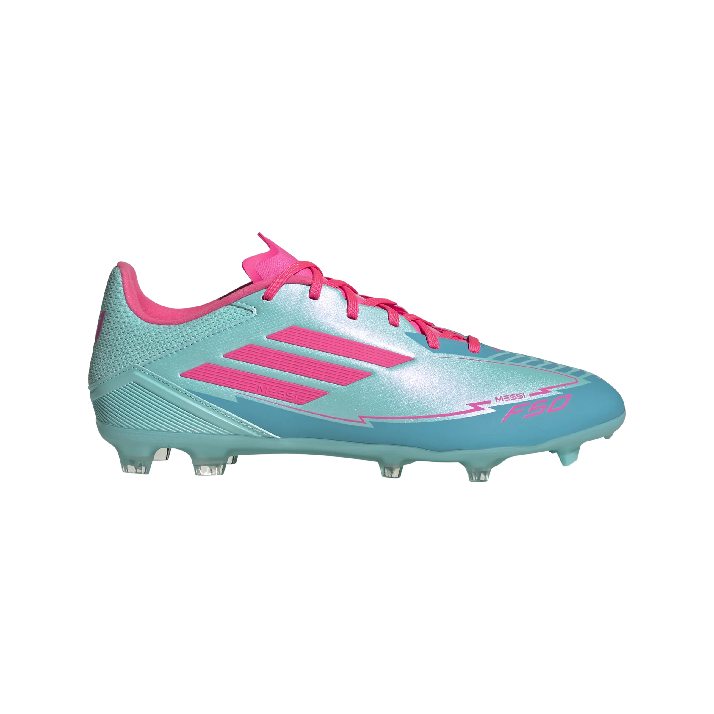 multi - color adidas F50 LEAGUE MESSI Firm/Multi-Ground Soccer Cleats | Flash Aqua-Lucid Pink-Lucid Cyan | Men's