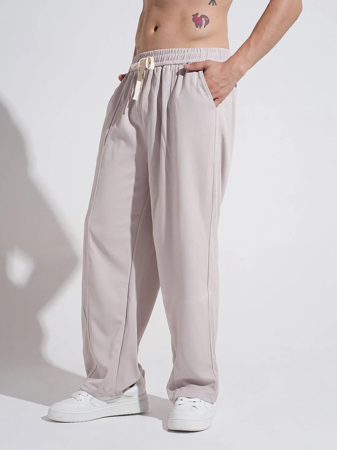 Men's Beige Straight Fit Trousers AntibacterialCoating