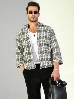 Slim Fit Design Men's Checked Black Shacket