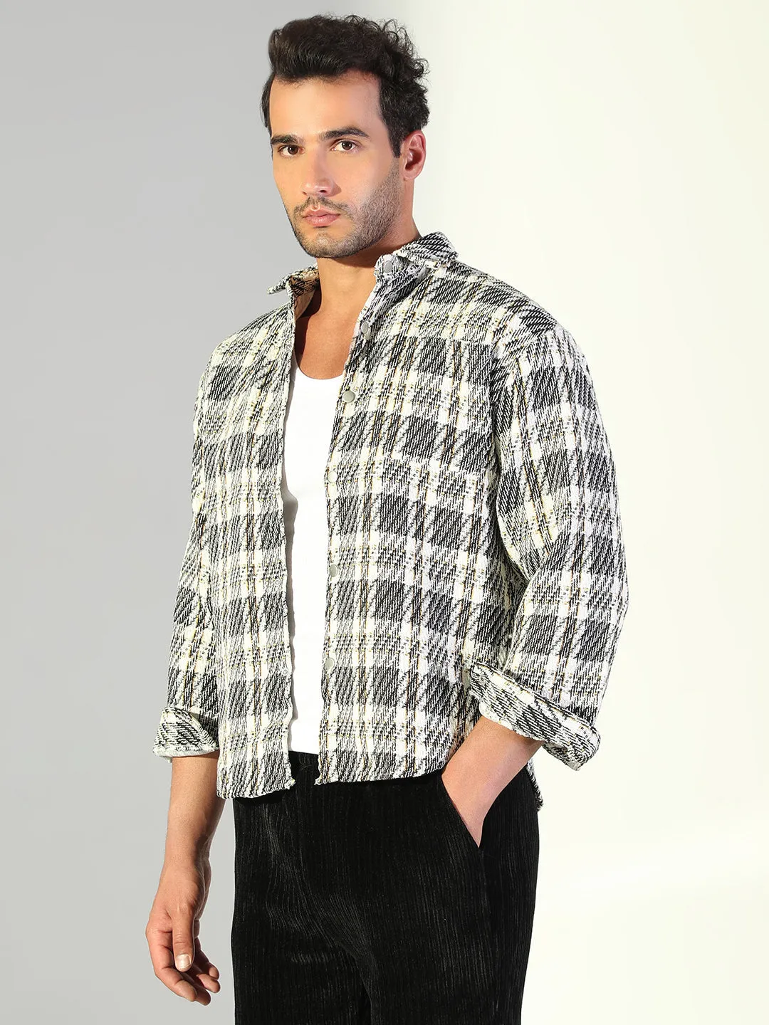 Men's Checked Black Shacket Daily Comfort