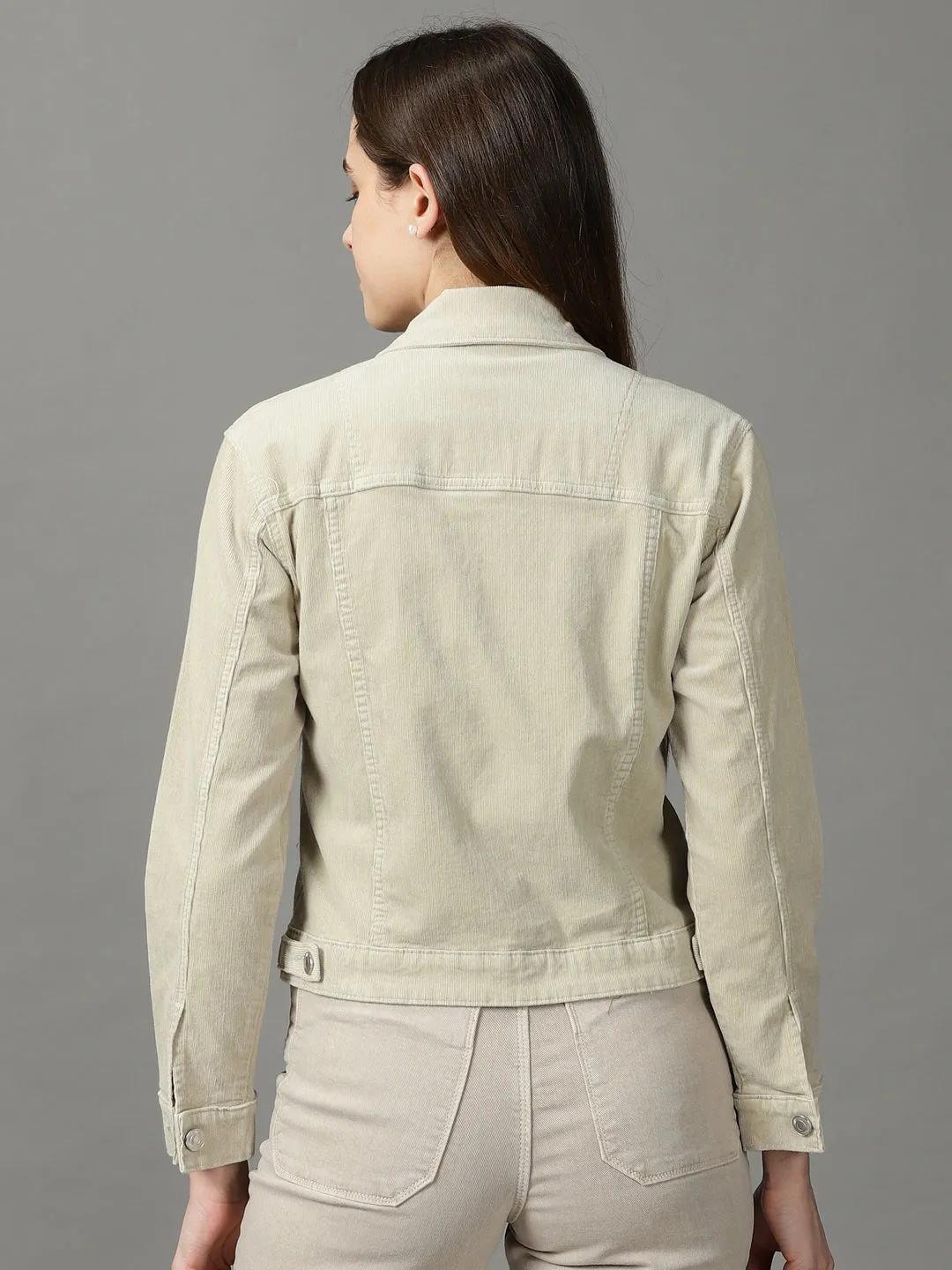 All Year Women's Sea Green Corduroy Crop Denim Jacket