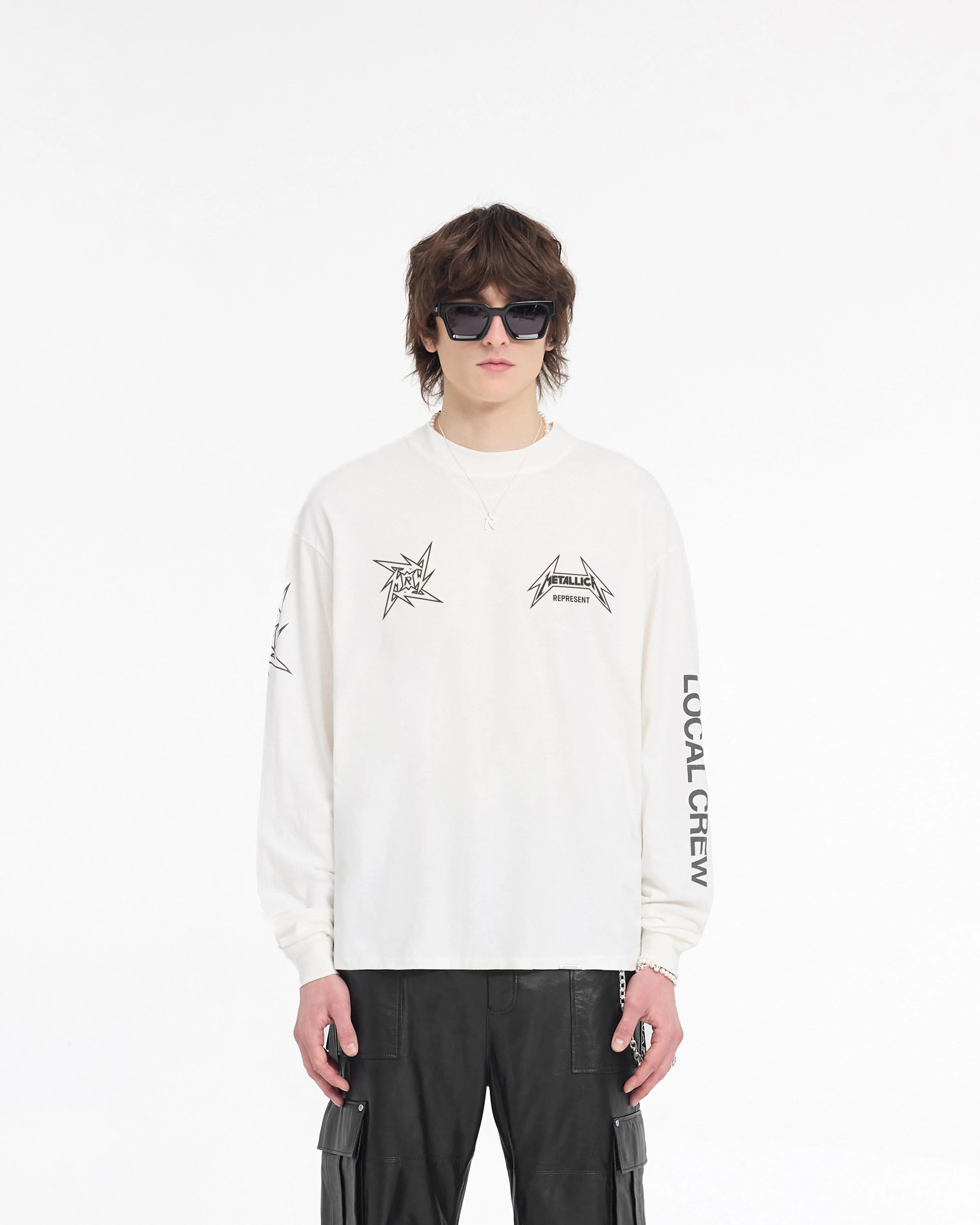 Soft Comfort Wear Perfect For Relaxing Represent X Metallica Local Crew Long Sleeve T-Shirt - Flat White